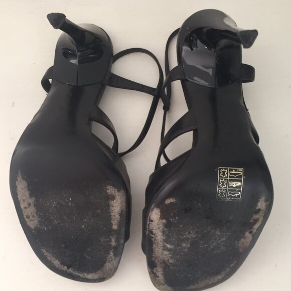 CASADEI STRAPPY BLACK OPEN TOE CUT OUT HEELS ADJUSTABLE BUCKLE CLOSURE - Picture 9 of 10